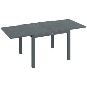 Outsunny Extendable Outdoor Dining Table, 41"- 83" Aluminum Frame Patio Table with Wood Effect Steel Top, Rectangle Expandable Patio Table for 6-8