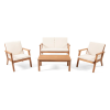 Temecula Outdoor Acacia Wood 4-Seater Chat Set_Loveseat&Coffee Table&2 Club Chairs - Brown Patina Finish + Cream Cushion