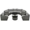 GO 9-Pieces Outdoor Half-moon Patio Sofa Set, Round Sofa Set, Modern Style Sofa, Gray Wicker
