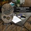 Outsunny 5 Pieces Wicker Patio Dining Set, Foldable Outdoor Table and Chairs, Wicker Furniture Dining Set with Umbrella Hole, Tempered Glass Table