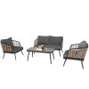4 Pieces Patio Furniture Set, PE Rattan Wicker 4 Pcs Outdoor Sofa Set w/Washable Cushion and Tempered Glass Tabletop
