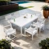 Outdoor Patio Aluminum 40"x70" Two-tone Table Top Rectangle Dining Table with Tapered Feet & Umbrella Hole, Matte White+ Grayish