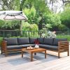 GO Wood Structure Outdoor Sofa Set with gray Cushions Exotic design Water-resistant and UV Protected texture High quality acacia wood Strong Metal Acc