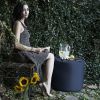 Outdoor Patio Bean Bag Ottoman Navy Blue (Circle)