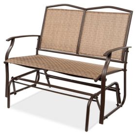 Two Seater Mesh Patio Loveseat Swing Glider Rocker with Armrests (Color: Brown)