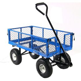 Heavy Duty Wheelbarrow Steel Log Garden Cart (Color: Blue)