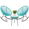 3 Piece Oval Patio Woven Rocking Chair Bistro Set