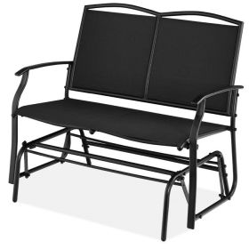 2 Seat Mesh Patio Loveseat Swing Glider Rocker with Armrests (Color: Black)