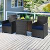 3-Piece Patio Furniture Outdoor Dining Set in Brown PE Rattan Cushions