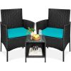 3-Piece Black PE Wicker Outdoor Patio Furniture Dining Set Cushions