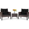 3-Piece Brown PE Rattan Outdoor Dining Patio Furniture Set Cushions