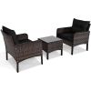 3-Piece Brown PE Rattan Outdoor Dining Patio Furniture Set Cushions