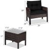 3-Piece Brown PE Rattan Outdoor Dining Patio Furniture Set Cushions