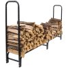 Indoor/Outdoor Black Metal Firewood Rack with Cover