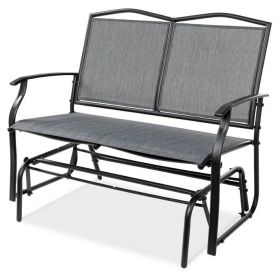 Two Seater Mesh Patio Loveseat Swing Glider Rocker with Armrests (Color: Grey)