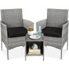 3-Piece Black PE Wicker Outdoor Patio Furniture Dining Set Cushions