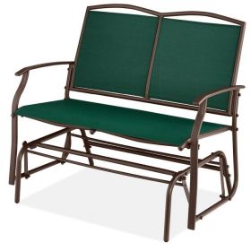 2 Seat Mesh Patio Loveseat Swing Glider Rocker with Armrests (Color: Hunter Green)