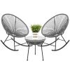 3 Piece Oval Patio Woven Rocking Chair Bistro Set
