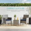3-Piece Black PE Wicker Outdoor Patio Furniture Dining Set Cushions
