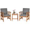3-Piece Solid Wood Outdoor Patio Furniture Chairs Table Set Cushions