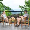 3-Piece Solid Wood Outdoor Patio Furniture Chairs Table Set Cushions