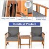 3-Piece Solid Wood Outdoor Patio Furniture Chairs Table Set Cushions