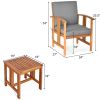 3-Piece Solid Wood Outdoor Patio Furniture Chairs Table Set Cushions
