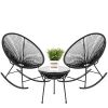 3 Piece Oval Patio Woven Rocking Chair Bistro Set