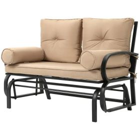 Outdoor Garden Patio Rocking Glider Chair Loveseat (Color: Tan Khaki)