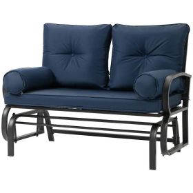 Outdoor Garden Patio Rocking Glider Chair Loveseat (Color: Navy Blue)