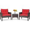 3-Piece Brown PE Rattan Outdoor Dining Patio Furniture Set Cushions