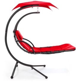 Single Person Sturdy Modern Chaise Lounger Hammock Chair Porch Swing (Color: Red)