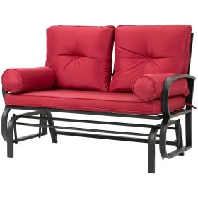 Outdoor Garden Patio Rocking Glider Chair Loveseat (Color: Red)