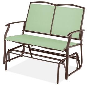 2 Seat Mesh Patio Loveseat Swing Glider Rocker with Armrests (Color: Sage)