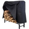 Indoor/Outdoor Black Metal Firewood Rack with Cover