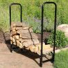 Indoor/Outdoor Black Metal Firewood Rack with Cover