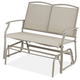 2 Seat Mesh Patio Loveseat Swing Glider Rocker with Armrests (Color: Taupe)