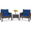3-Piece Brown PE Rattan Outdoor Dining Patio Furniture Set Cushions
