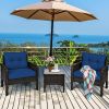 3-Piece Brown PE Rattan Outdoor Dining Patio Furniture Set Cushions