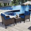 3-Piece Brown PE Rattan Outdoor Dining Patio Furniture Set Cushions