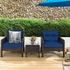3-Piece Brown PE Rattan Outdoor Dining Patio Furniture Set Cushions