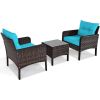 3-Piece Brown PE Rattan Outdoor Dining Patio Furniture Set Cushions