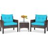 3-Piece Brown PE Rattan Outdoor Dining Patio Furniture Set Cushions