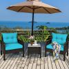 3-Piece Brown PE Rattan Outdoor Dining Patio Furniture Set Cushions