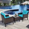3-Piece Brown PE Rattan Outdoor Dining Patio Furniture Set Cushions