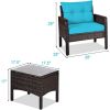 3-Piece Brown PE Rattan Outdoor Dining Patio Furniture Set Cushions