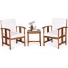 3-Piece Solid Wood Outdoor Patio Furniture Chairs Table Set Cushions