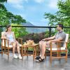 3-Piece Solid Wood Outdoor Patio Furniture Chairs Table Set Cushions