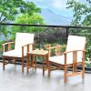 3-Piece Solid Wood Outdoor Patio Furniture Chairs Table Set Cushions