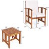 3-Piece Solid Wood Outdoor Patio Furniture Chairs Table Set Cushions